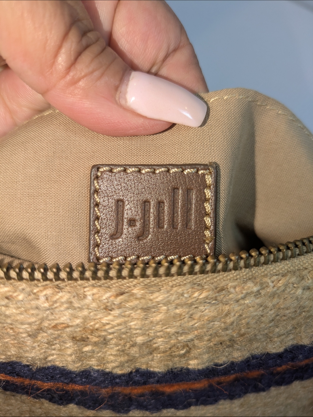 J. Jill Jute Woven Striped Wristlet Clutch Tassel Boho Navy Orange - Picture 4 of 7